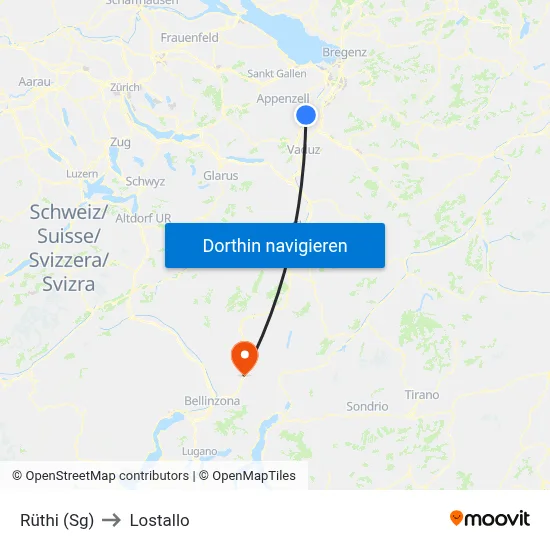 Rüthi (Sg) to Lostallo map
