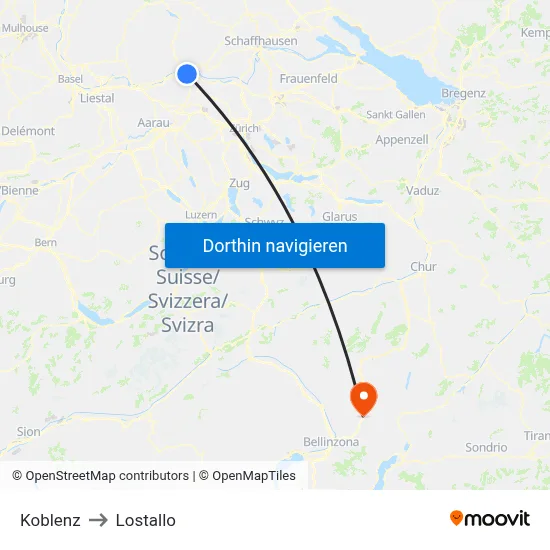 Koblenz to Lostallo map