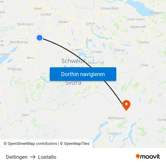 Deitingen to Lostallo map