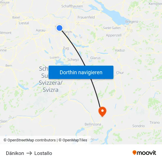 Dänikon to Lostallo map