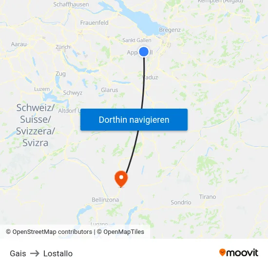 Gais to Lostallo map