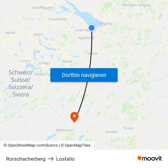 Rorschacherberg to Lostallo map