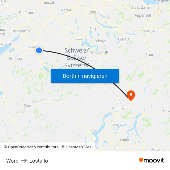 Worb to Lostallo map