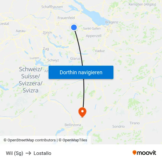 Wil (Sg) to Lostallo map