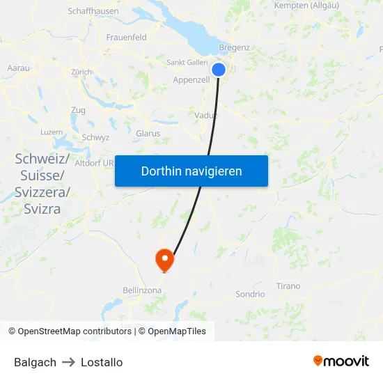 Balgach to Lostallo map