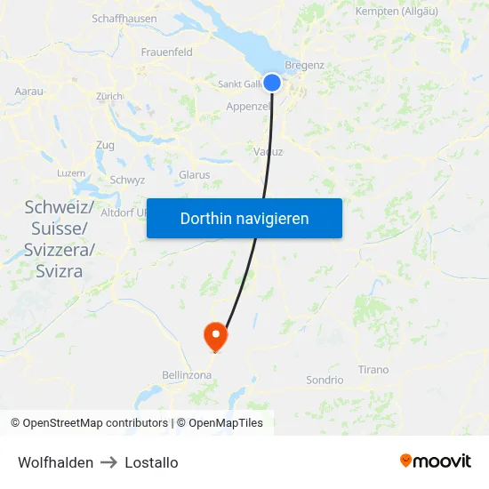 Wolfhalden to Lostallo map