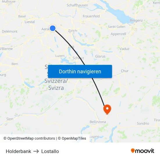 Holderbank to Lostallo map