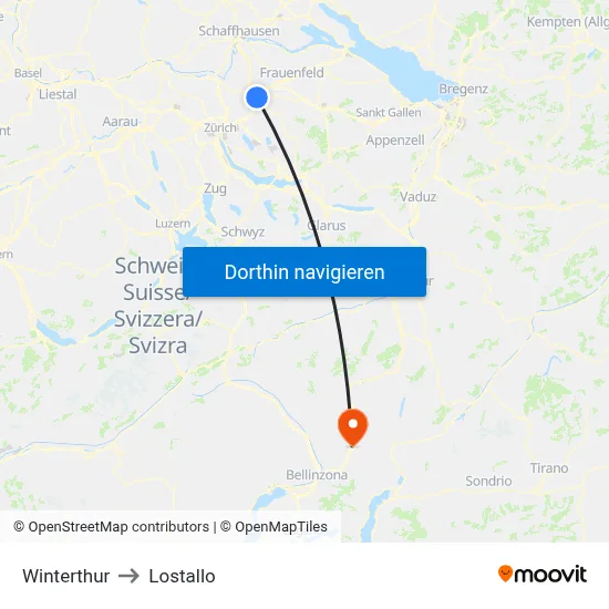 Winterthur to Lostallo map