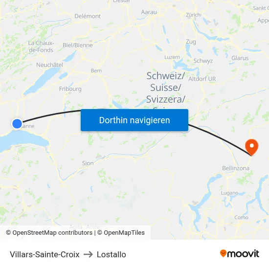 Villars-Sainte-Croix to Lostallo map
