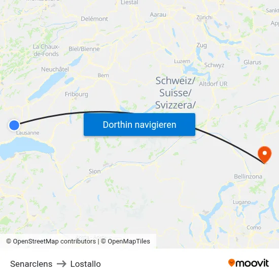 Senarclens to Lostallo map