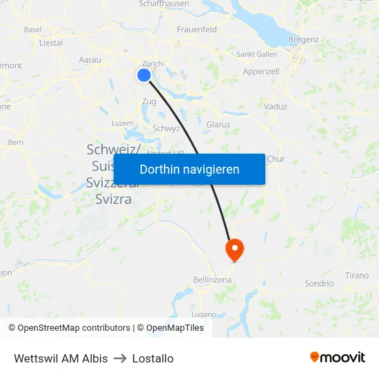 Wettswil AM Albis to Lostallo map