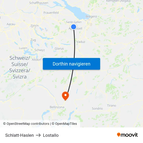 Schlatt-Haslen to Lostallo map