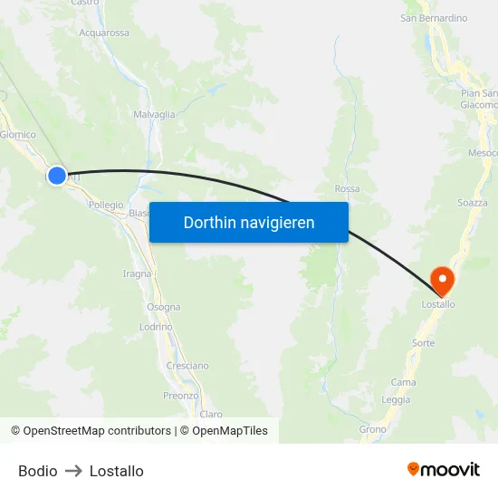 Bodio to Lostallo map