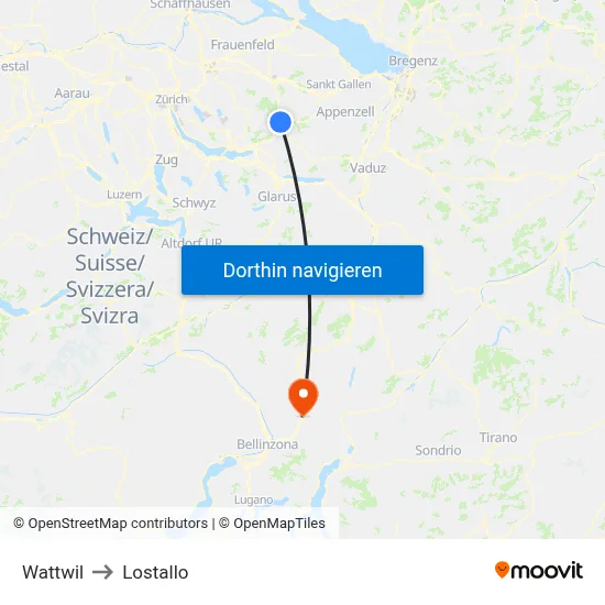 Wattwil to Lostallo map