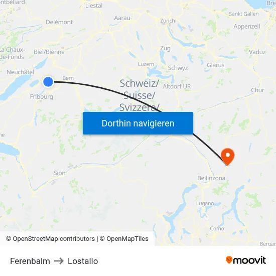 Ferenbalm to Lostallo map
