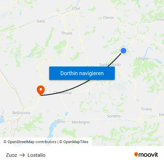 Zuoz to Lostallo map