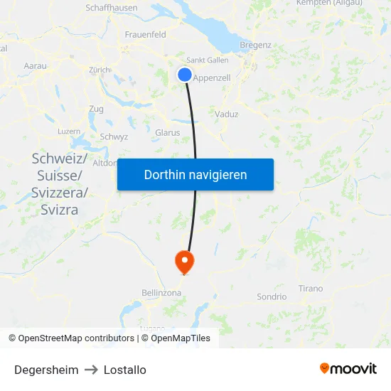 Degersheim to Lostallo map