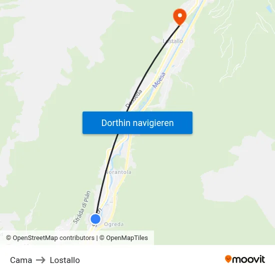 Cama to Lostallo map