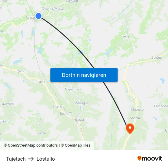 Tujetsch to Lostallo map