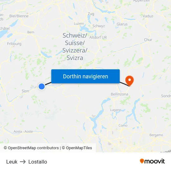 Leuk to Lostallo map