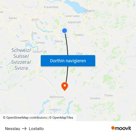 Nesslau to Lostallo map