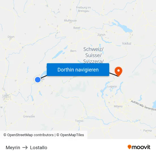 Meyrin to Lostallo map