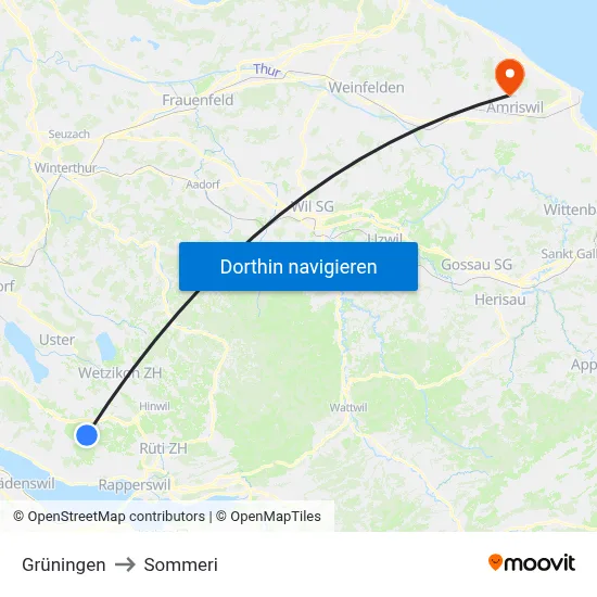 Grüningen to Sommeri map