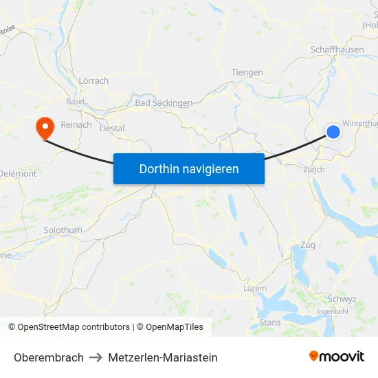 Oberembrach to Metzerlen-Mariastein map