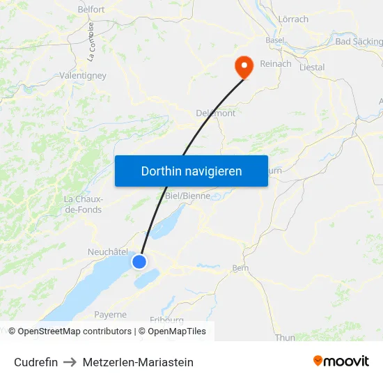 Cudrefin to Metzerlen-Mariastein map