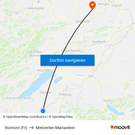Romont (Fr) to Metzerlen-Mariastein map
