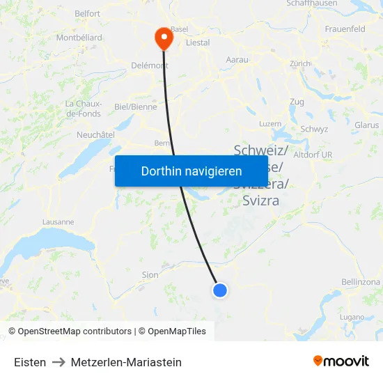 Eisten to Metzerlen-Mariastein map