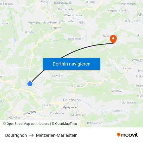 Bourrignon to Metzerlen-Mariastein map