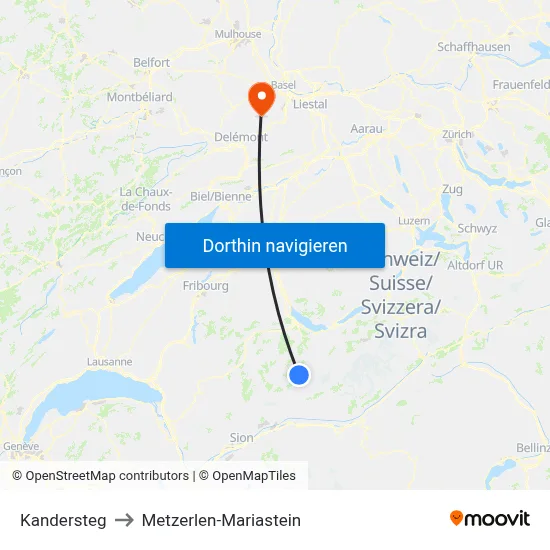 Kandersteg to Metzerlen-Mariastein map
