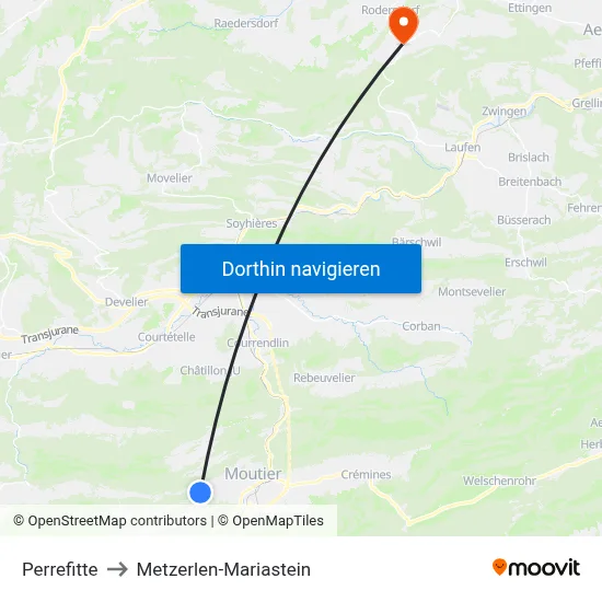 Perrefitte to Metzerlen-Mariastein map