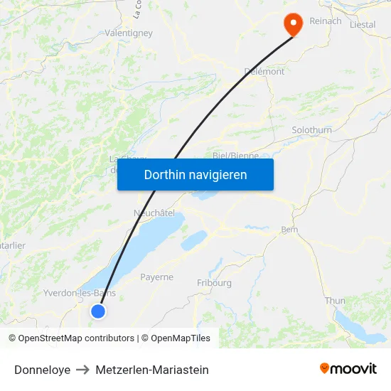 Donneloye to Metzerlen-Mariastein map