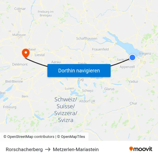 Rorschacherberg to Metzerlen-Mariastein map