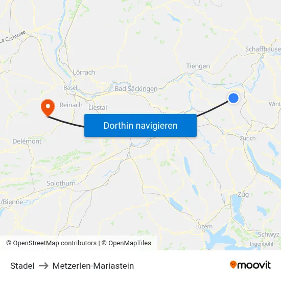 Stadel to Metzerlen-Mariastein map