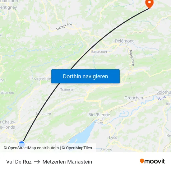 Val-De-Ruz to Metzerlen-Mariastein map