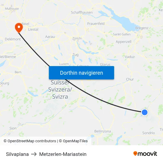 Silvaplana to Metzerlen-Mariastein map
