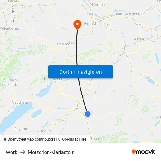 Worb to Metzerlen-Mariastein map