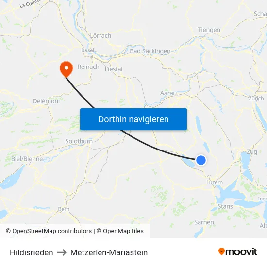 Hildisrieden to Metzerlen-Mariastein map
