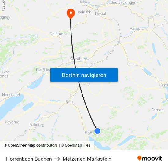 Horrenbach-Buchen to Metzerlen-Mariastein map