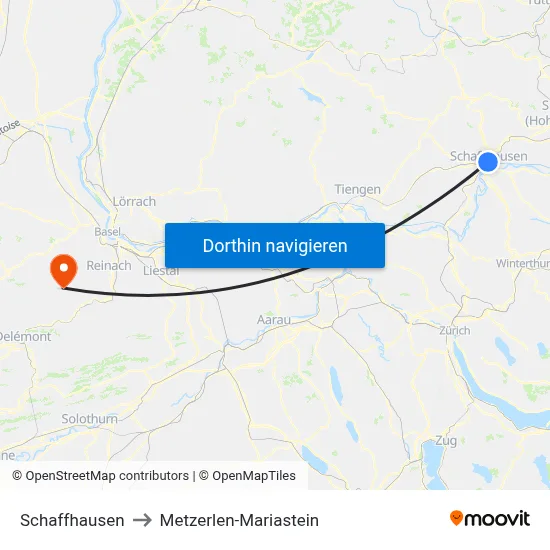 Schaffhausen to Metzerlen-Mariastein map