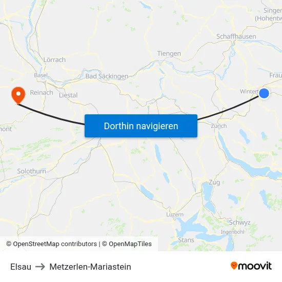 Elsau to Metzerlen-Mariastein map