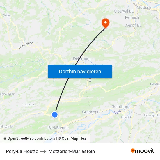 Péry-La Heutte to Metzerlen-Mariastein map