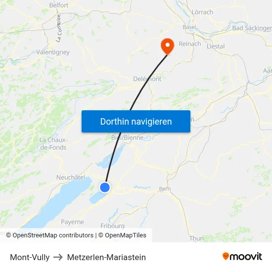 Mont-Vully to Metzerlen-Mariastein map