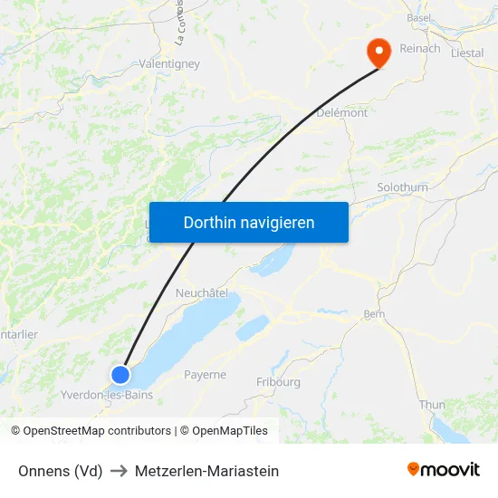 Onnens (Vd) to Metzerlen-Mariastein map