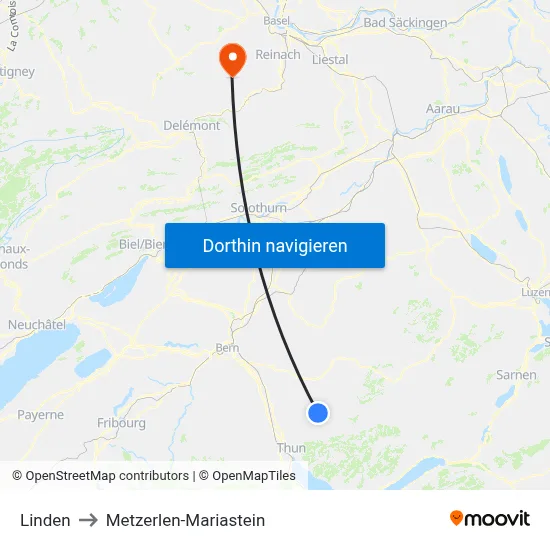 Linden to Metzerlen-Mariastein map