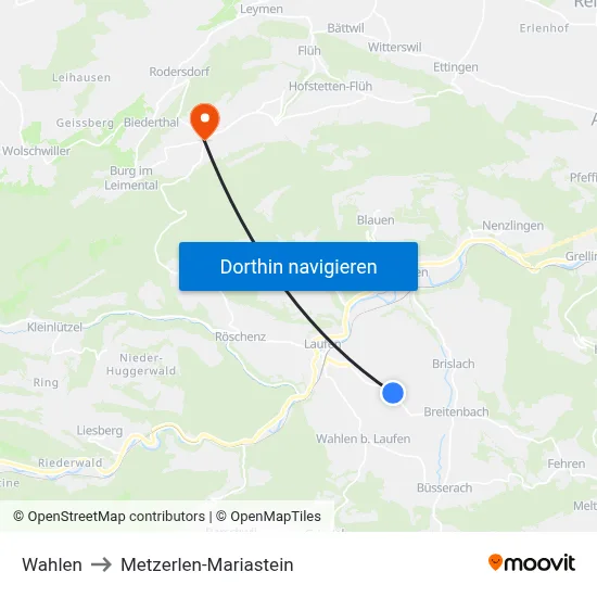 Wahlen to Metzerlen-Mariastein map