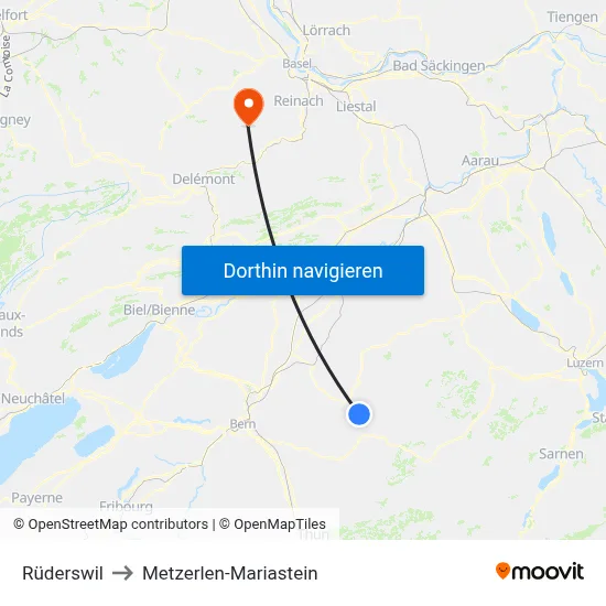 Rüderswil to Metzerlen-Mariastein map